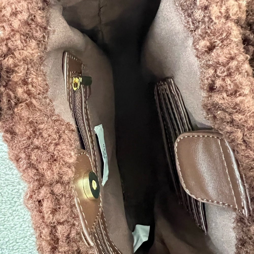 Elegant Brown Shearling Trim Mini Bag - Picture 5 of 5